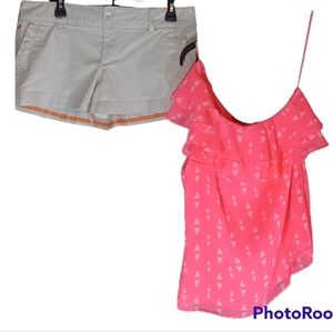 American Eagle shorts and Apt 9 off the shoulder shirt